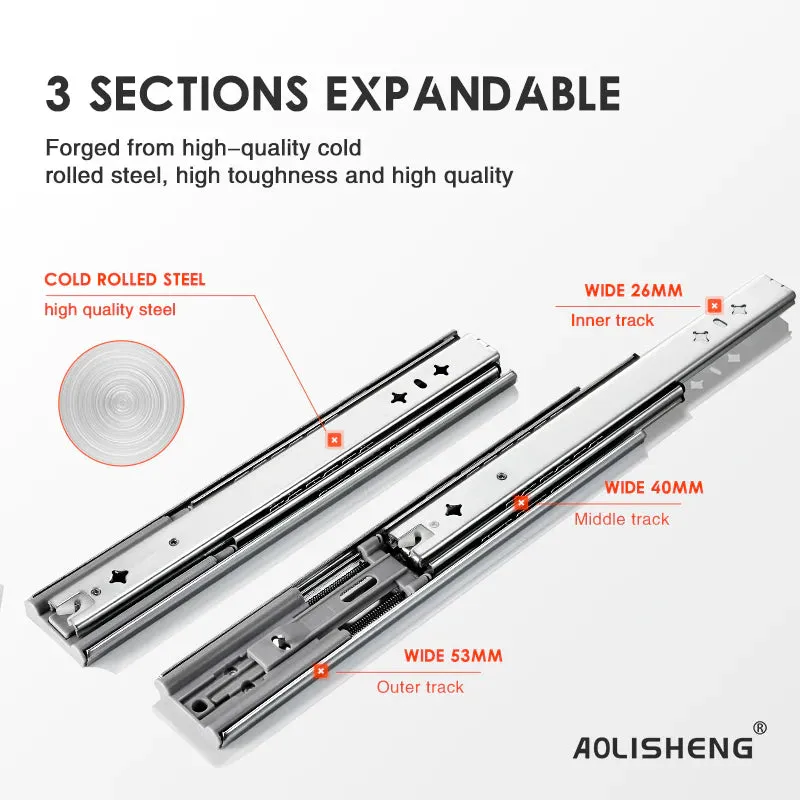 AOLISHENG 265lbs Heavy Duty Drawer Slides Soft Close Side Mount Slide Rails 1 Pair - K2053