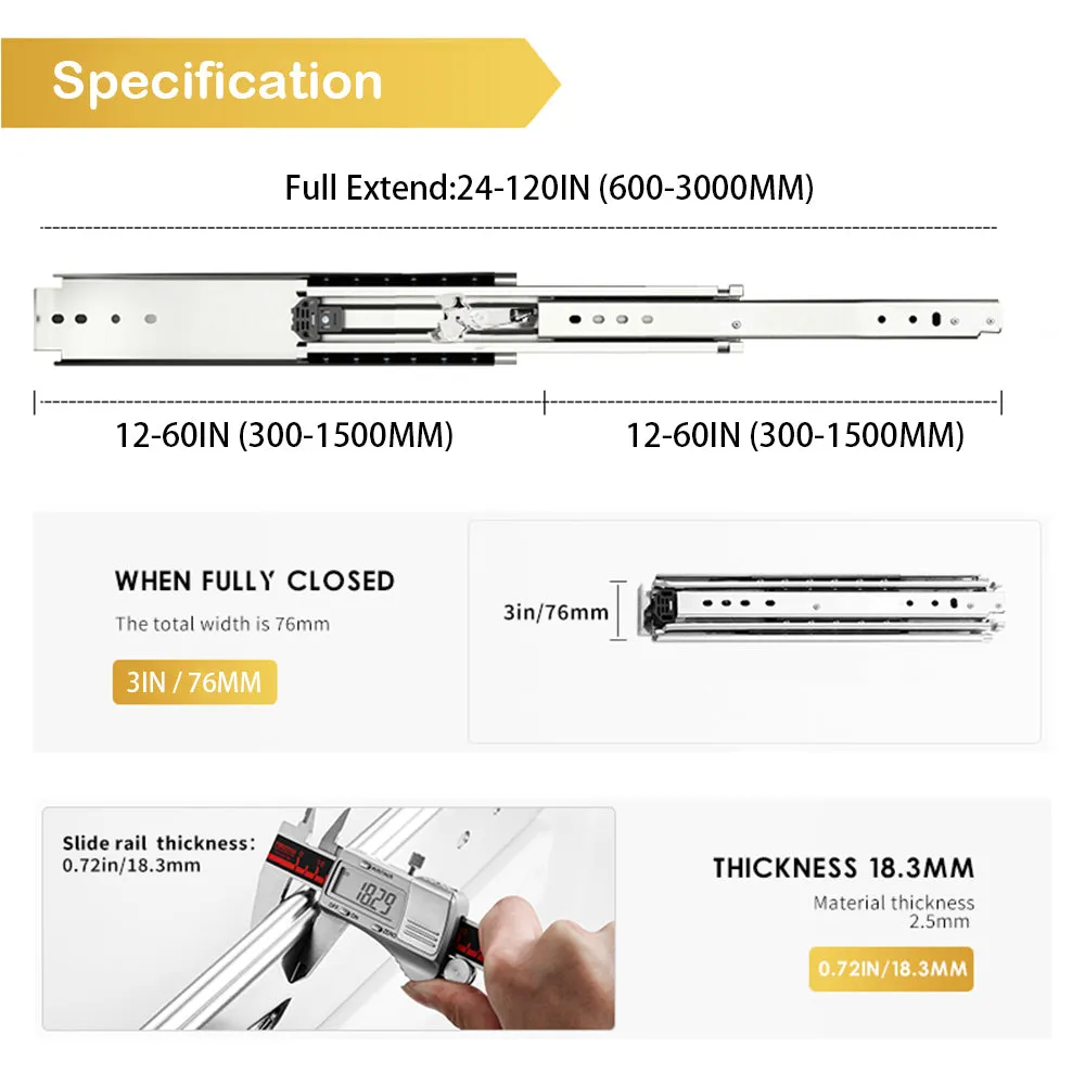 AOLISHENG 500lbs RV drawer slides heavy duty ball bearing slide rails with lock 1 Pair - D2576