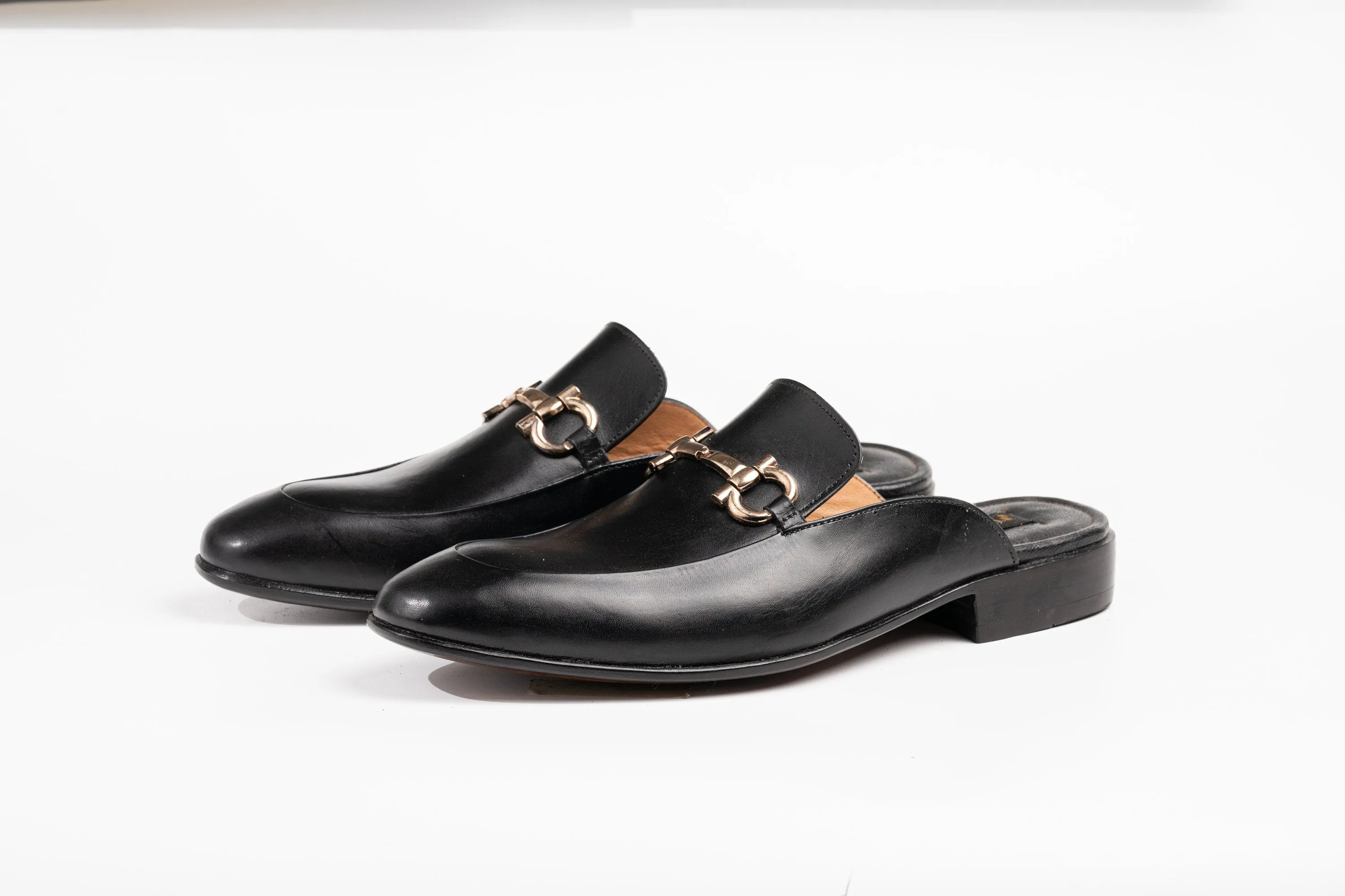 Black Aniline Horsebit backless loafer Slip on Mule