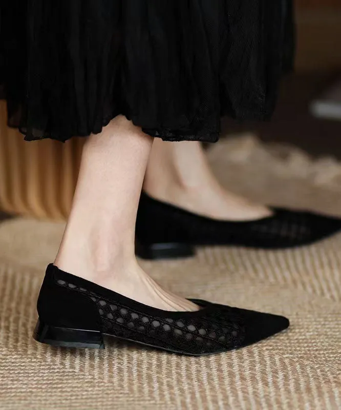 Black Hollow Out Breathable Tulle Women Splicing Flats QK045