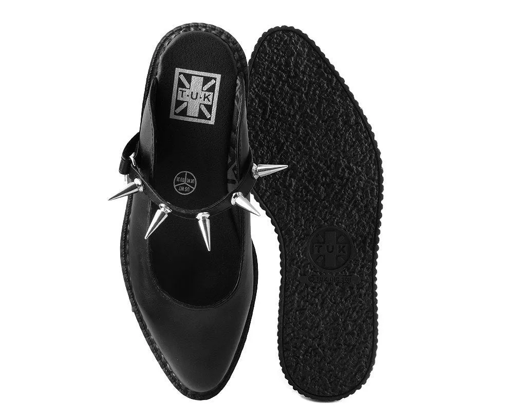 Black TUKskin™ Spike Strap Pointed Mule