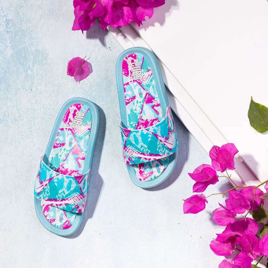 Blue Leopard Slides