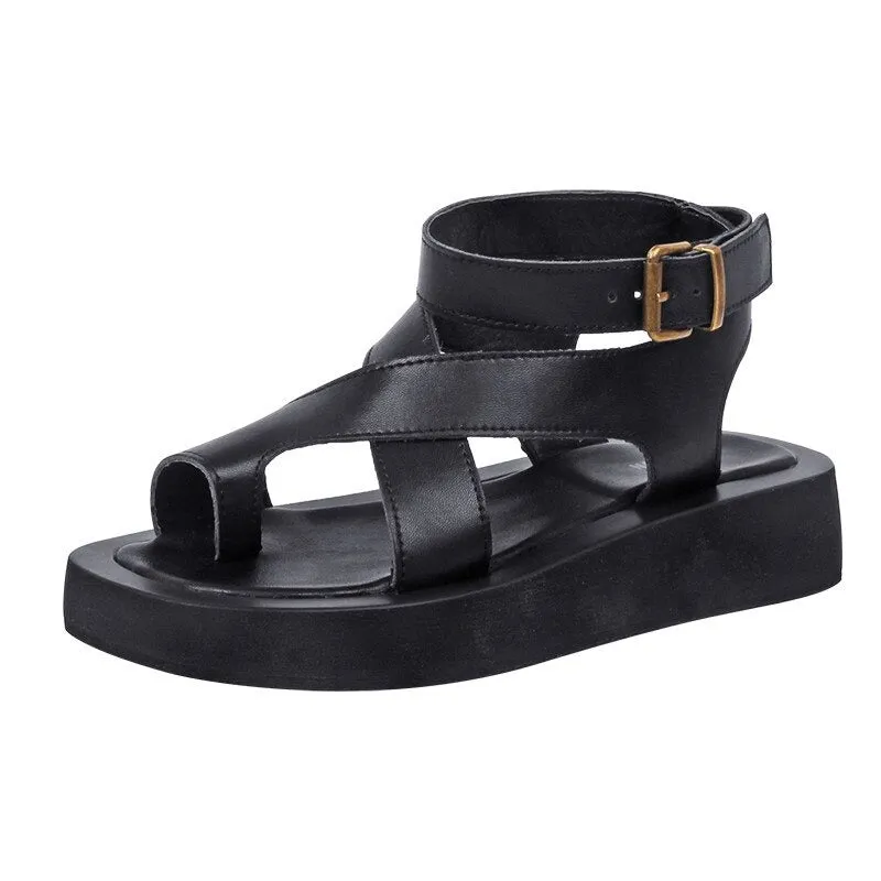 Breathable Summer Clip Toe Vegan Leather Muffin Sandals