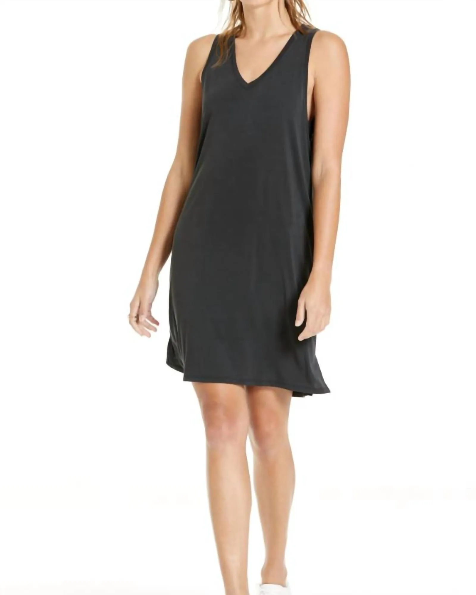 Calla V Neck Tank Dress in Black | Black