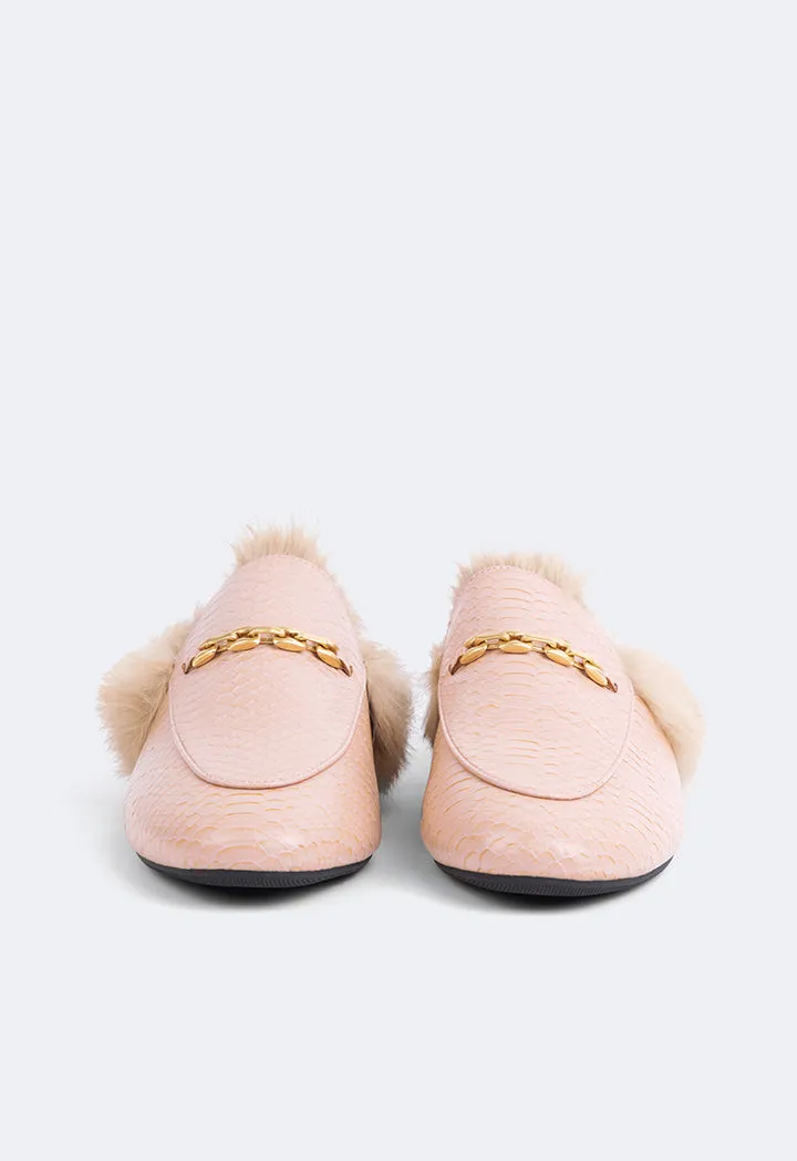 Choice Faux Fur Embellished Sole Mules Blush