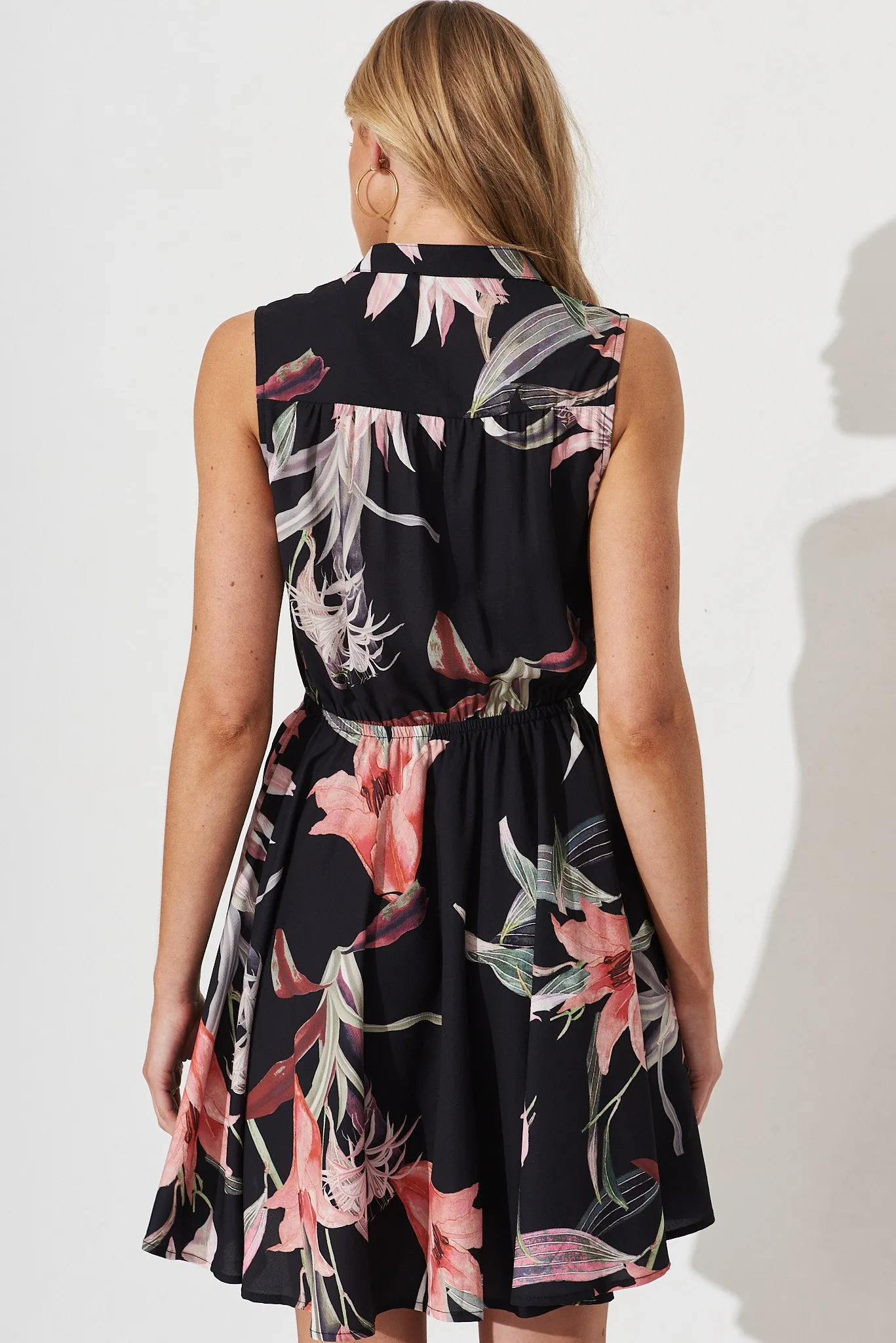 Danica Zip Dress In Black With Pink Tigerlily Floral