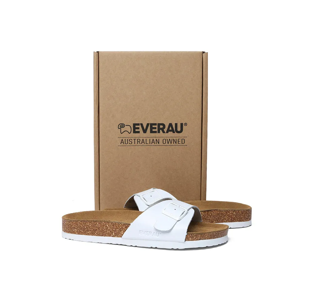 EVERAU® Leather Adjustable Embossed Summer Beach Charms Walk Sandal Slides