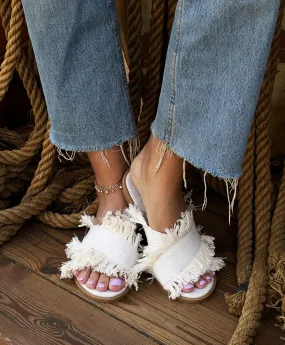 Fringed Criss Cross Slides White