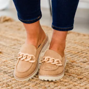 Glitter And Gold Mules, Taupe