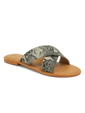 Grey Snake Print Slip-On Sandal