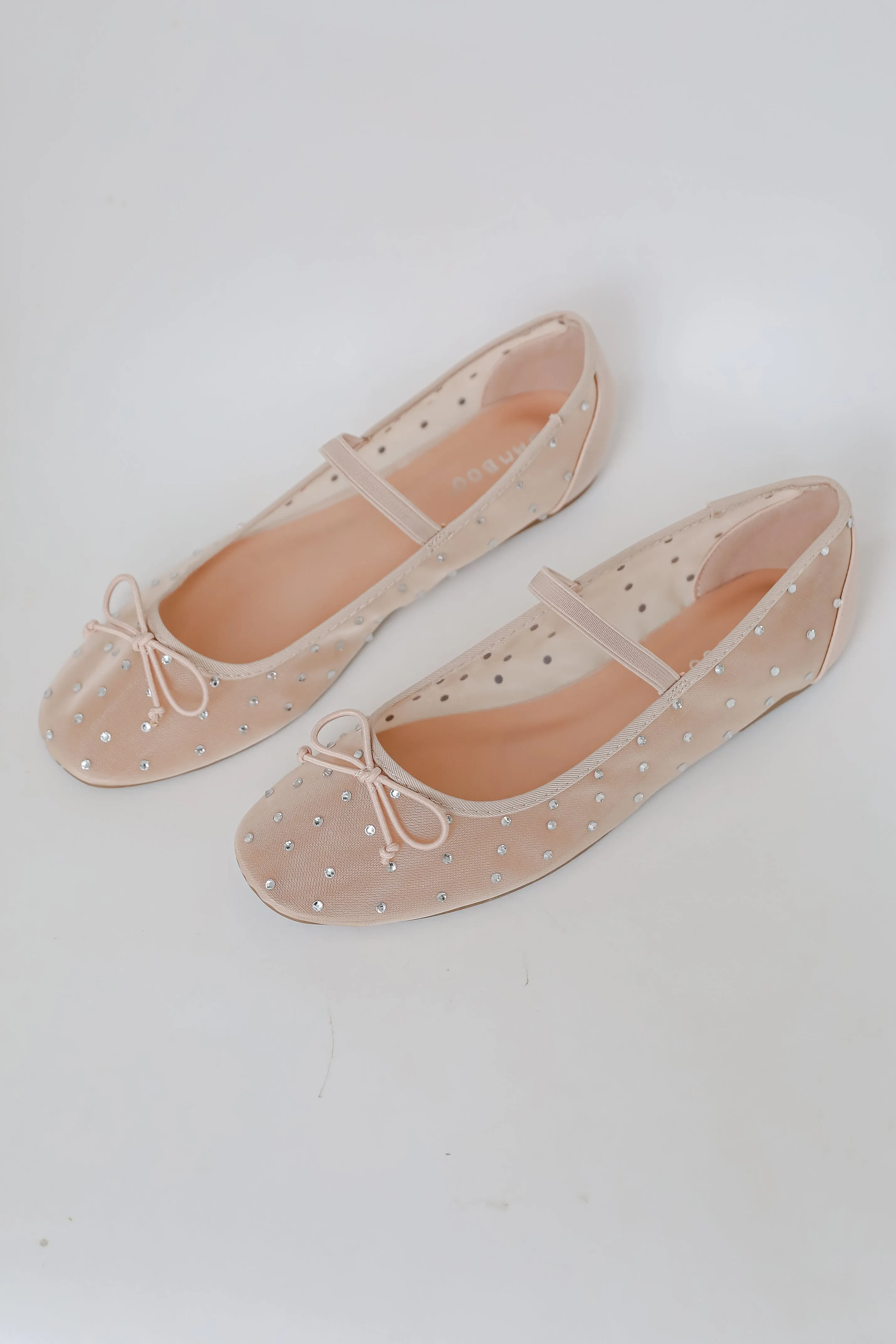 Living For Love Nude Mesh Rhinestone Ballet Flats