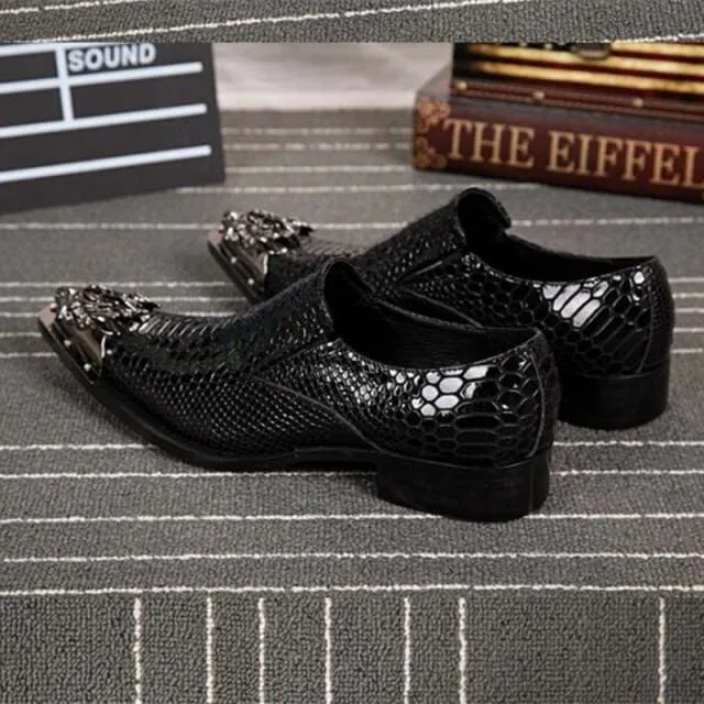 Luxury Gold Steel Toe Metallic Snake Skin Shoes For Men