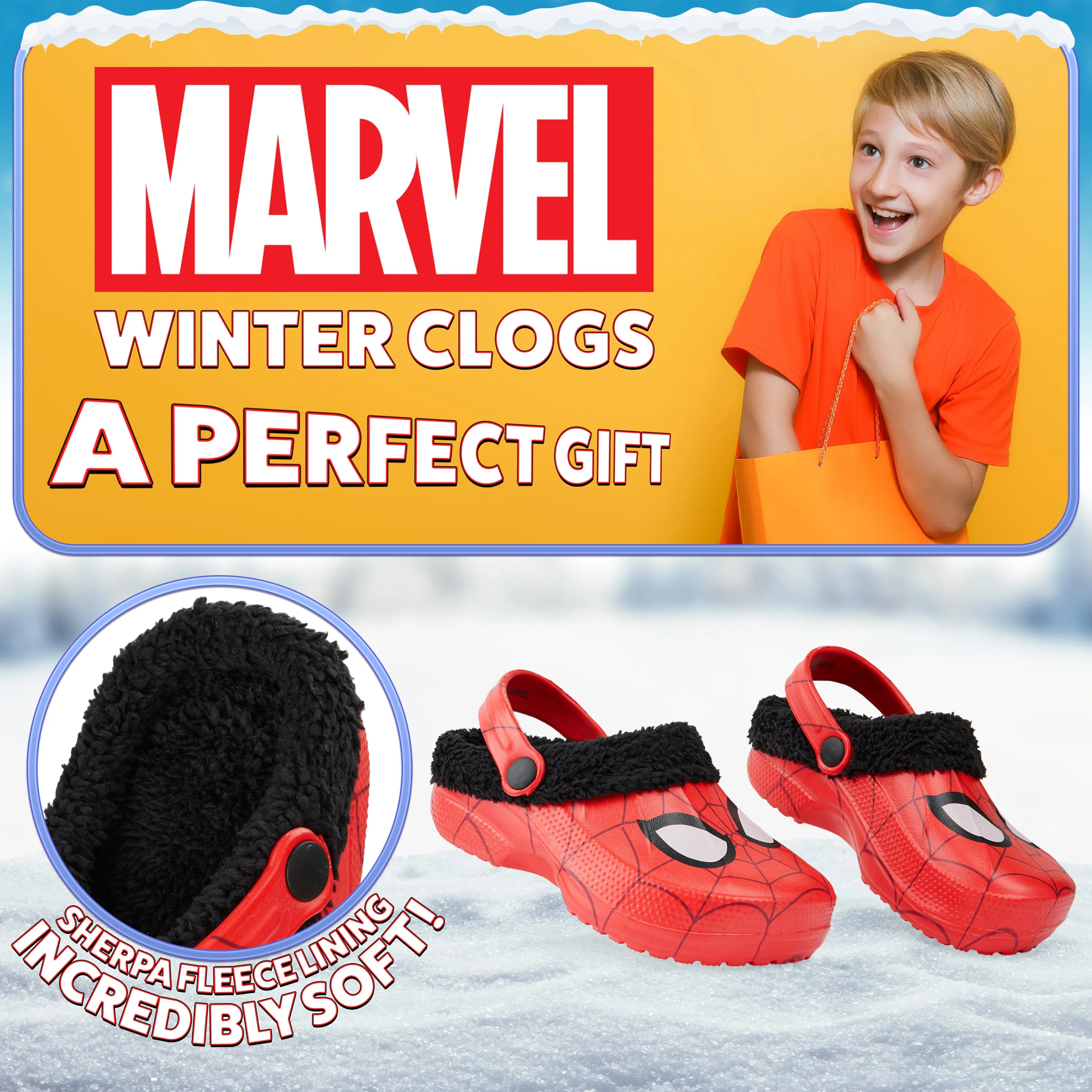 Marvel Spiderman Boys Winter Clogs, Fleece Lined Clogs Garden Shoes - Gifts for Boys