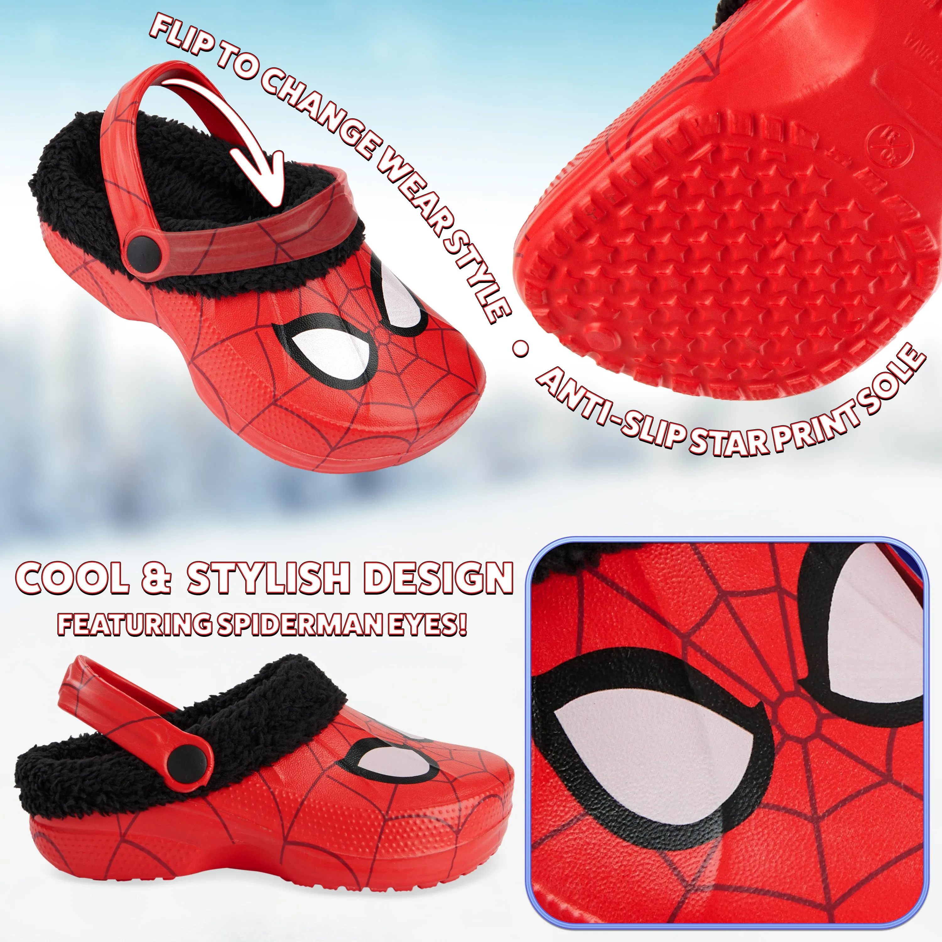 Marvel Spiderman Boys Winter Clogs, Fleece Lined Clogs Garden Shoes - Gifts for Boys