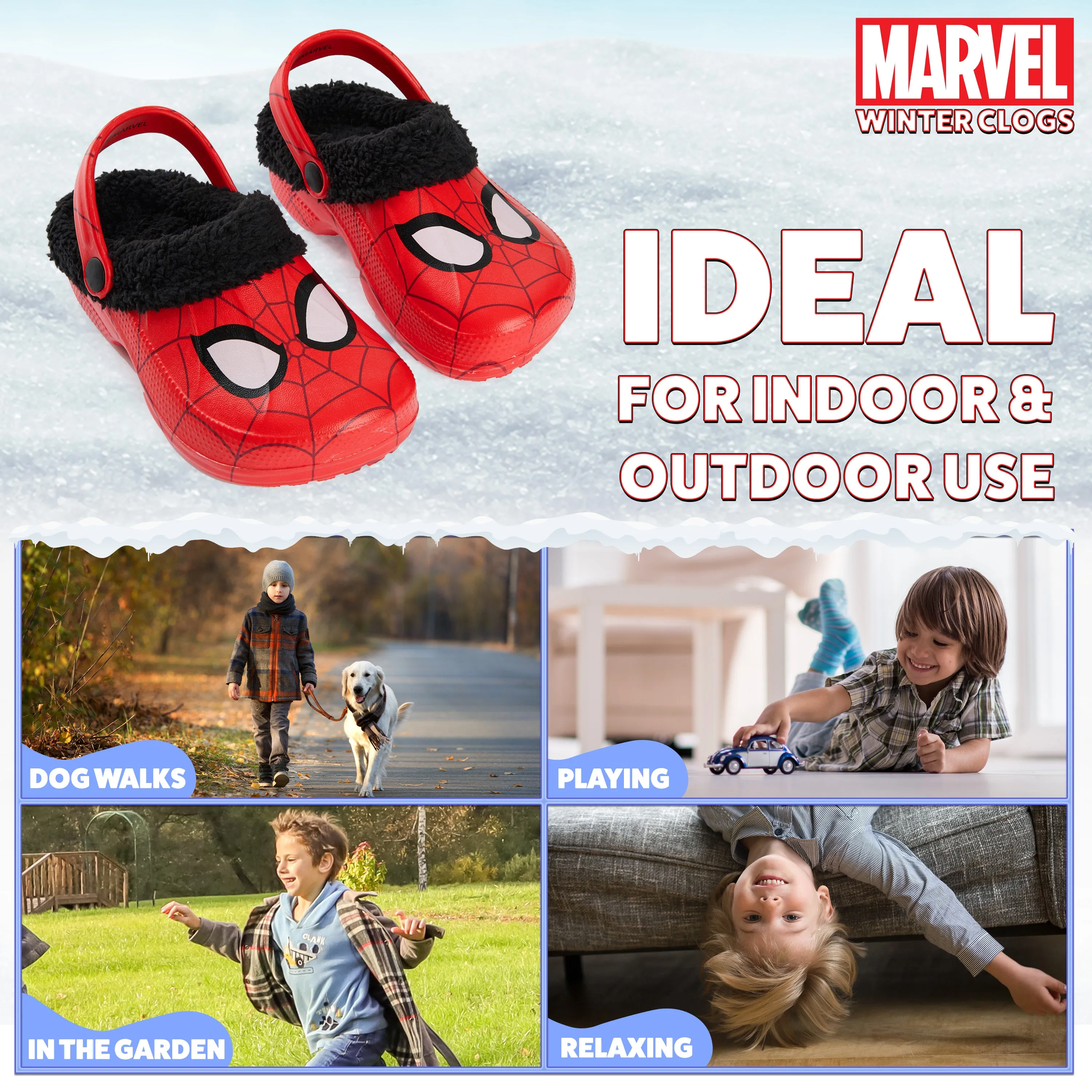 Marvel Spiderman Boys Winter Clogs, Fleece Lined Clogs Garden Shoes - Gifts for Boys