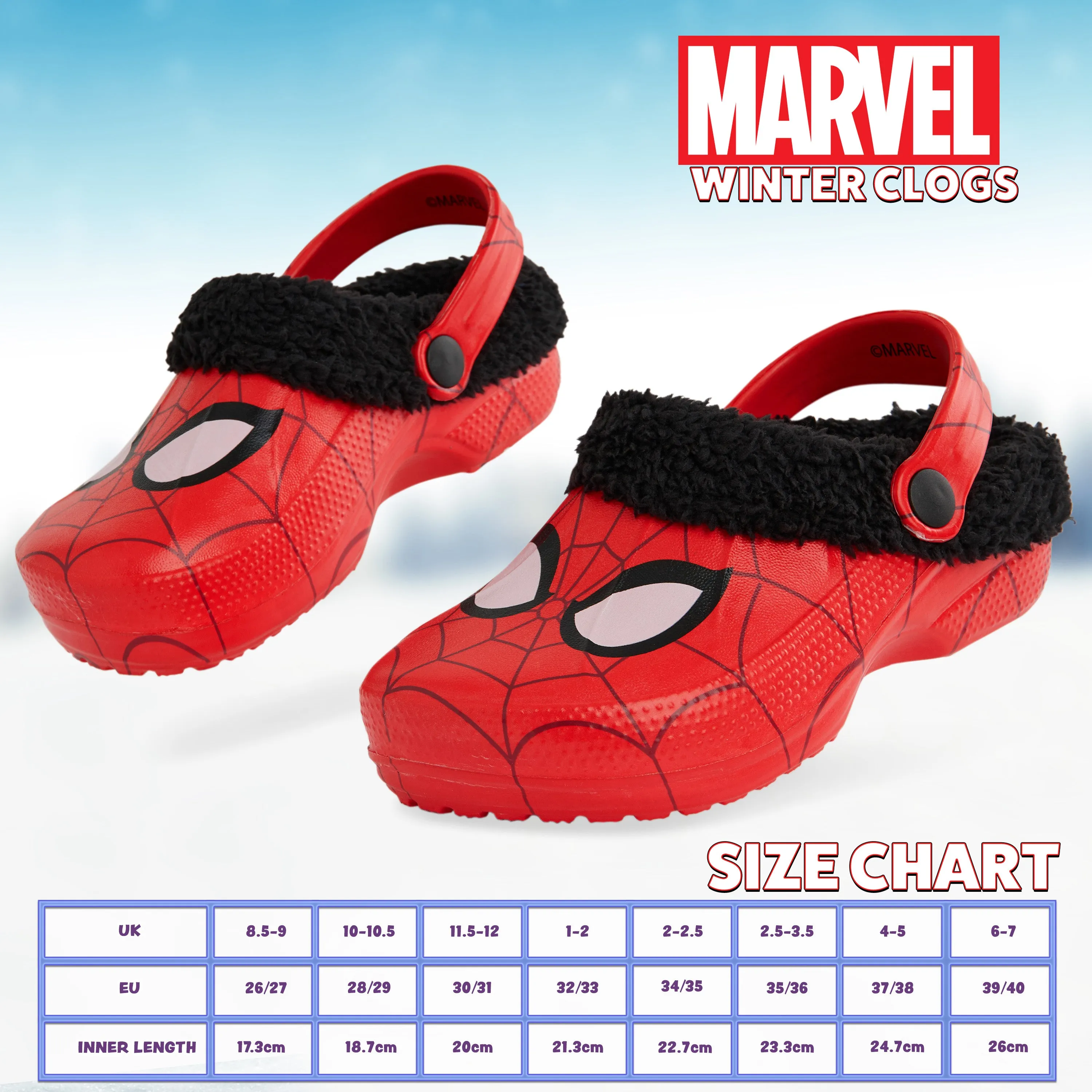 Marvel Spiderman Boys Winter Clogs, Fleece Lined Clogs Garden Shoes - Gifts for Boys