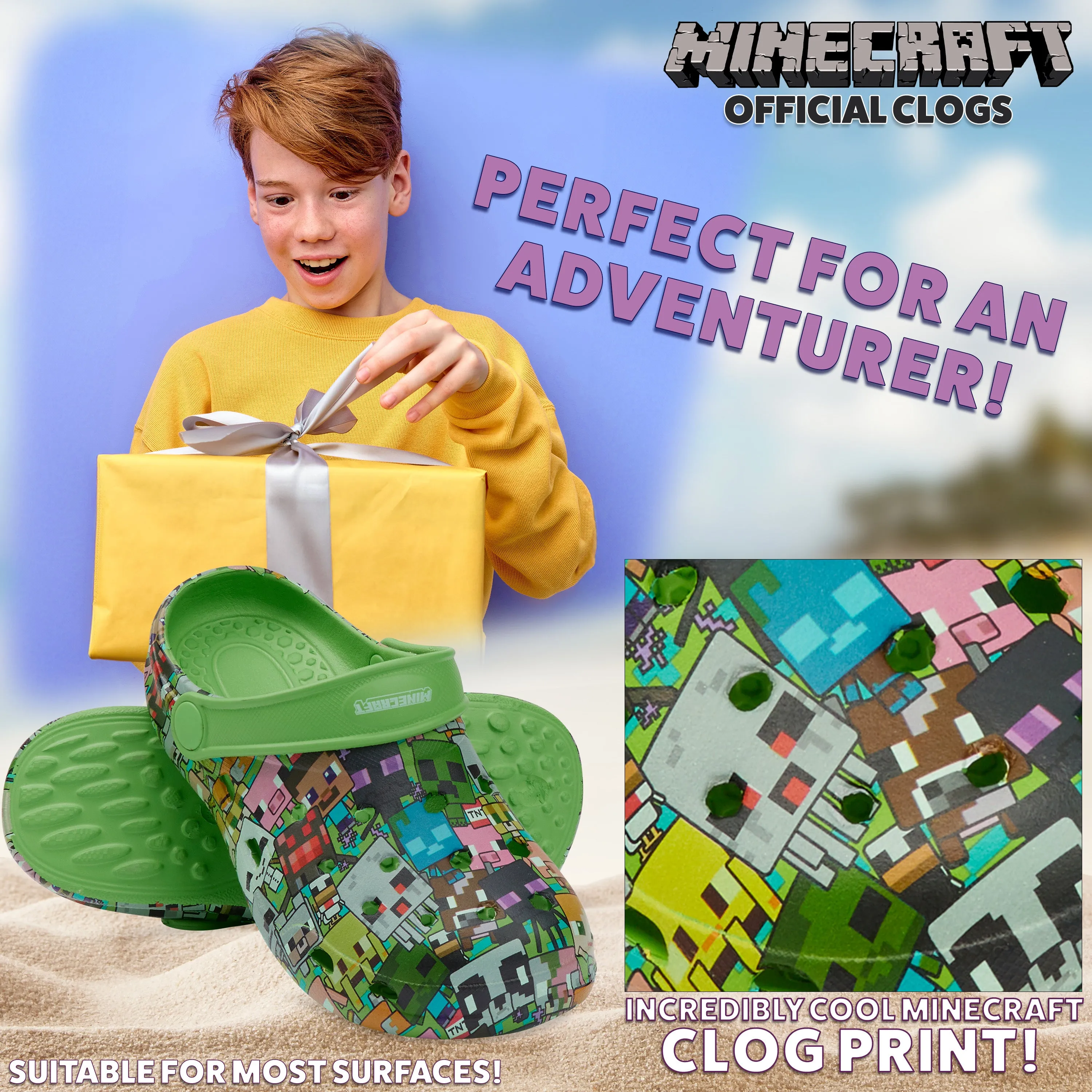 Minecraft Boys Clogs, Kids Summer Shoes for Garden, Beach, Pool Holiday Essentials