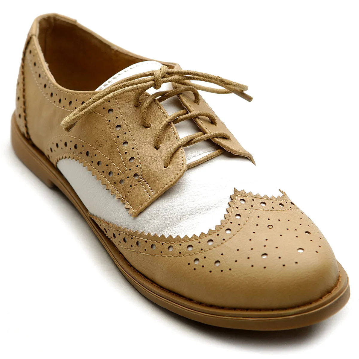 Ollio Women's Flat Shoe Wingtip Lace Up Two Tone Oxford2M2913SAN9