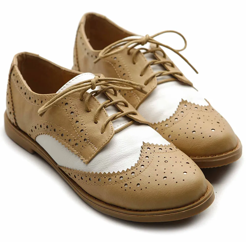 Ollio Women's Flat Shoe Wingtip Lace Up Two Tone Oxford2M2913SAN9