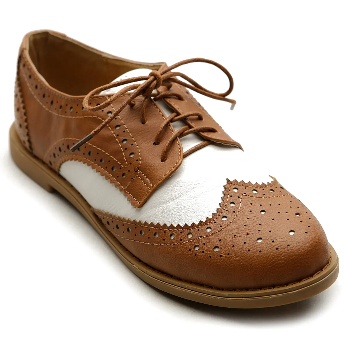 Ollio Women's Flat Shoe Wingtip Lace Up Two Tone Oxford2M2913SAN9