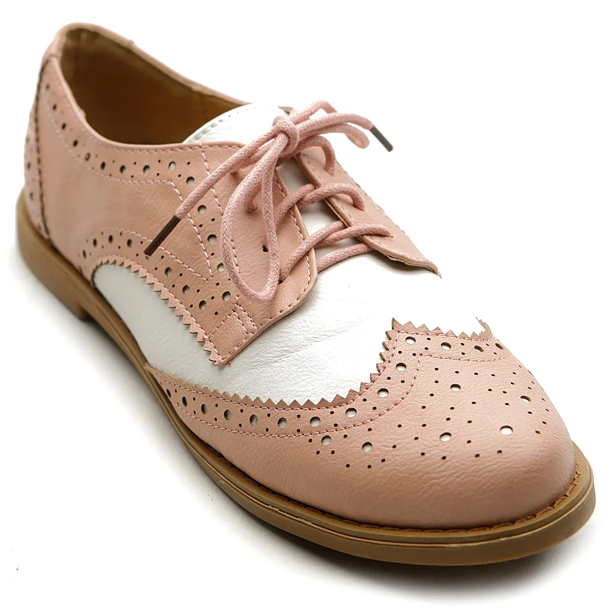 Ollio Women's Flat Shoe Wingtip Lace Up Two Tone Oxford2M2913SAN9