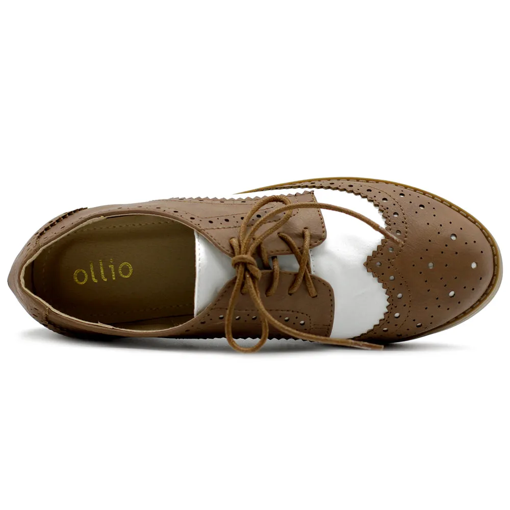 Ollio Women's Flat Shoe Wingtip Lace Up Two Tone Oxford2M2913SAN9