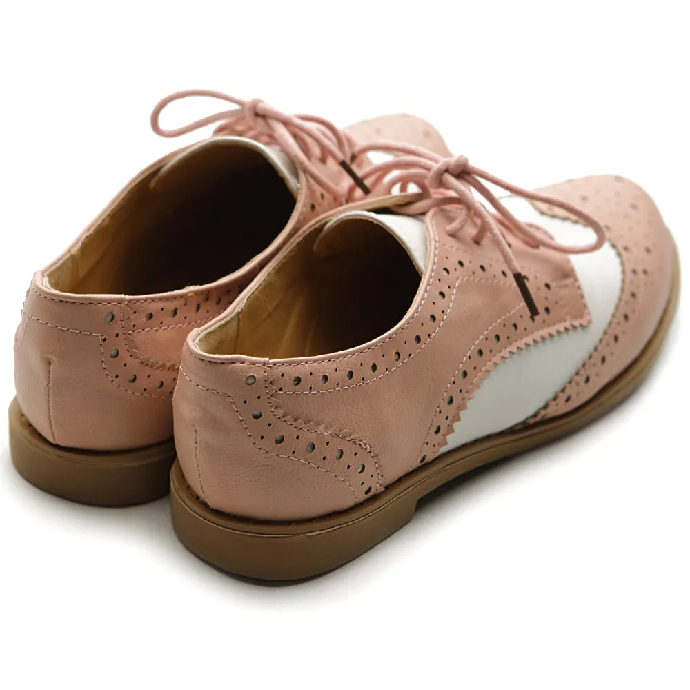 Ollio Women's Flat Shoe Wingtip Lace Up Two Tone Oxford2M2913SAN9