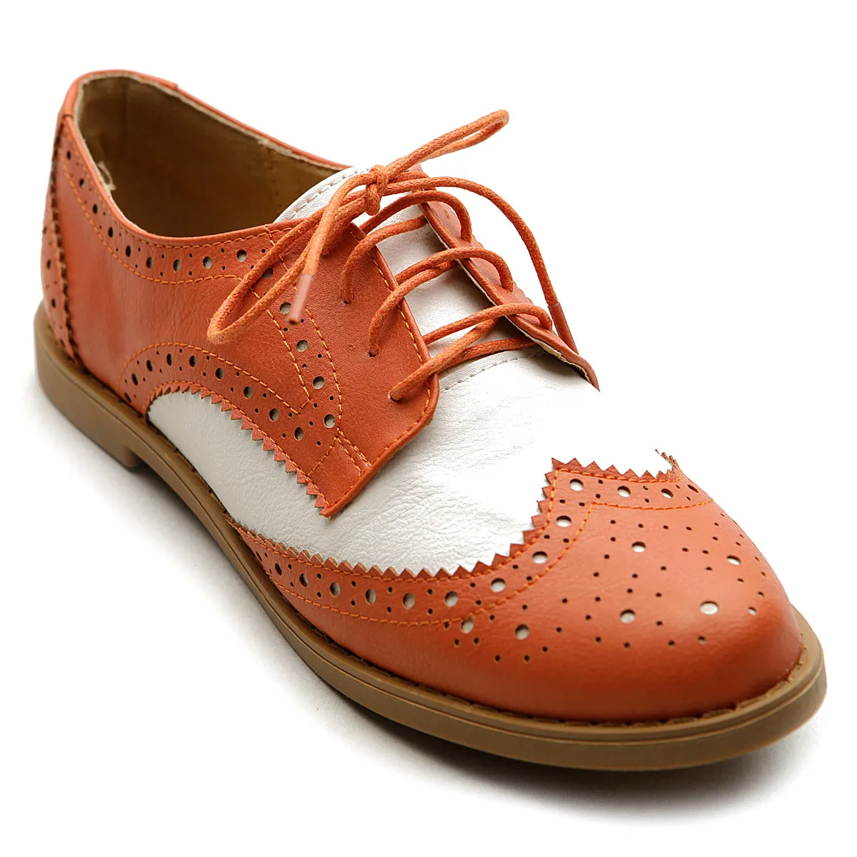 Ollio Women's Flat Shoe Wingtip Lace Up Two Tone Oxford2M2913SAN9