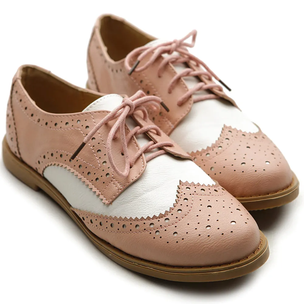 Ollio Women's Flat Shoe Wingtip Lace Up Two Tone Oxford2M2913SAN9