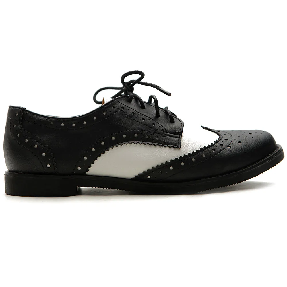 Ollio Women's Flat Shoe Wingtip Lace Up Two Tone Oxford2M2913SAN9