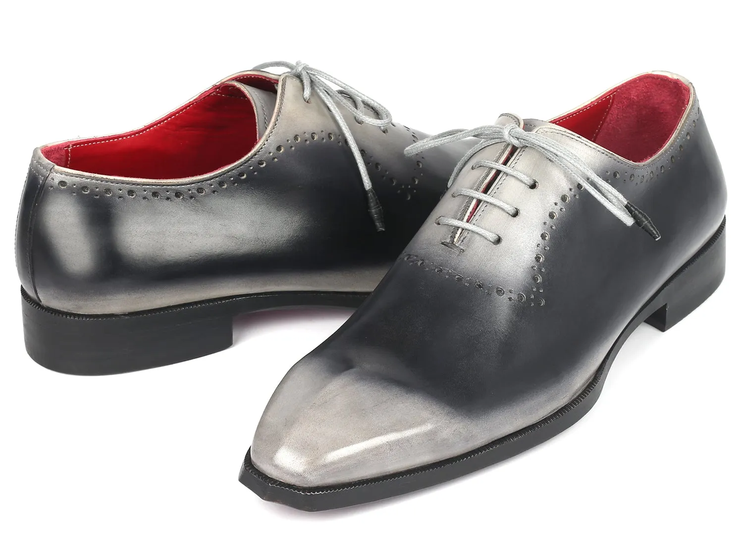 Paul Parkman Men's Gray Hand-Painted Oxfords (ID#AG445GRY)