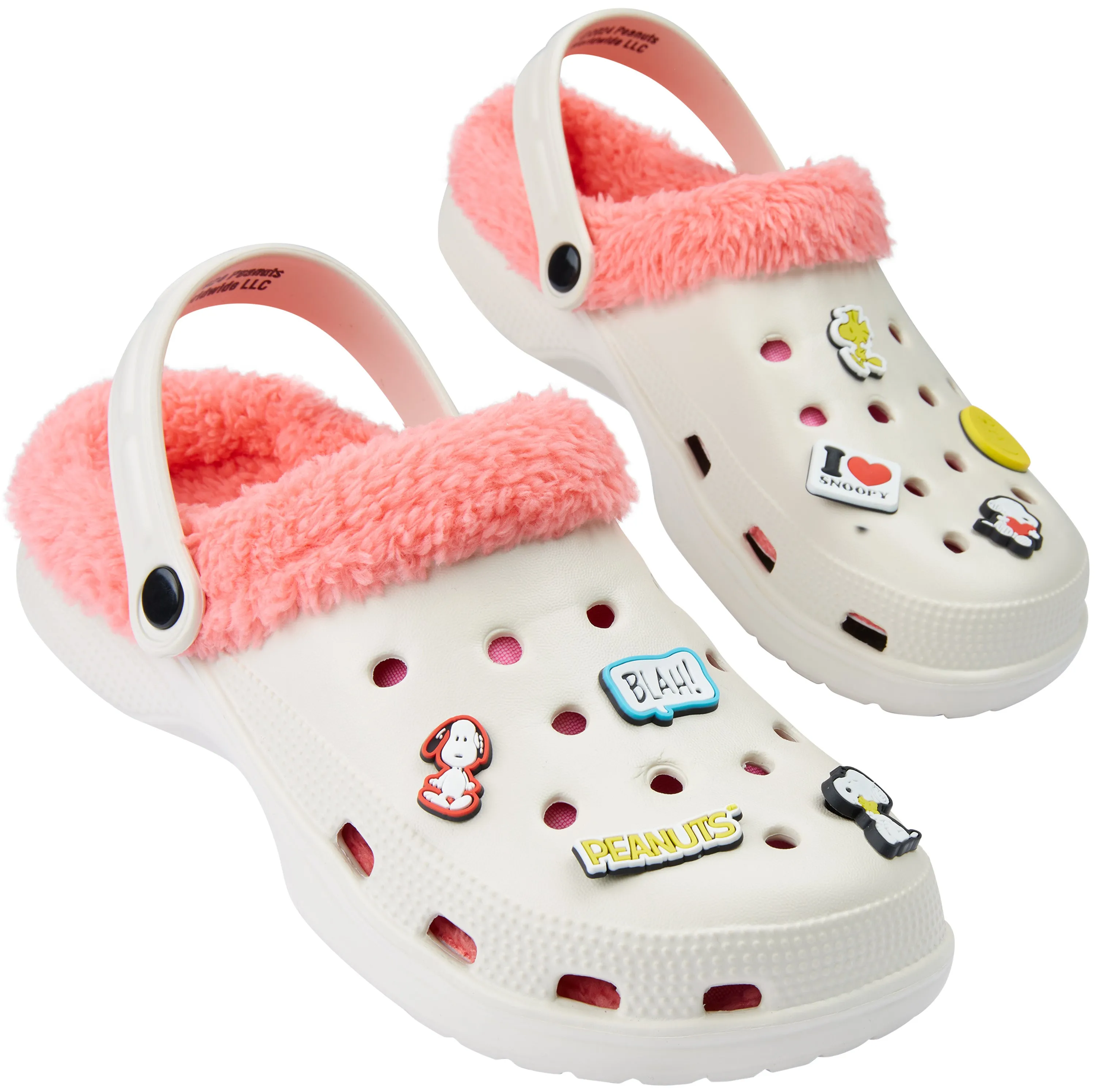 Peanuts Snoopy Clogs Womens Teens Winter Fleece Lining & Removable Charms - Warm Slip On Garden Shoes with Strap