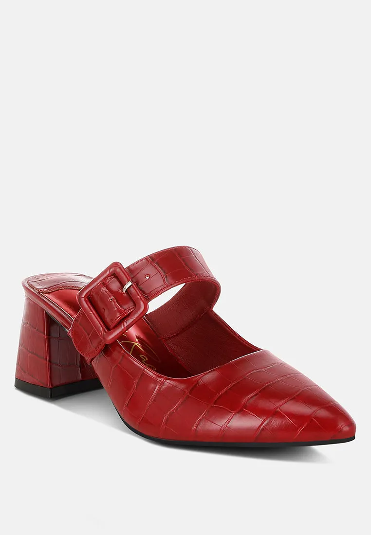 Pinacola Croco Buckle Strap Detail Mules