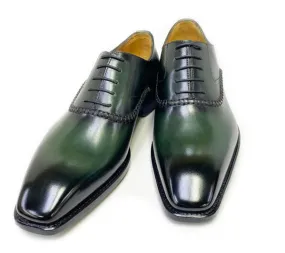 "Daniel" Burnished Calfskin Lace-Up Oxford Olive