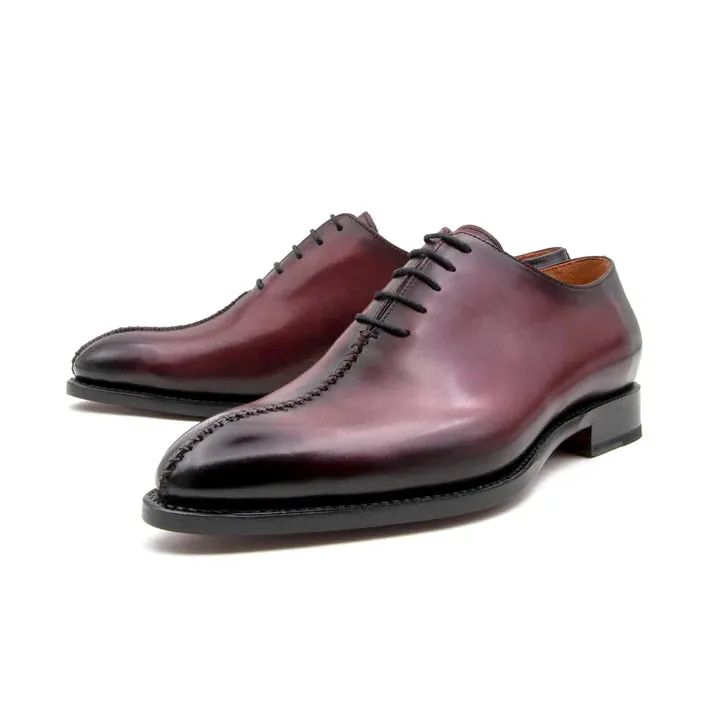 "Derrick" Burnished Calfskin Lace-Up Oxford Burgundy