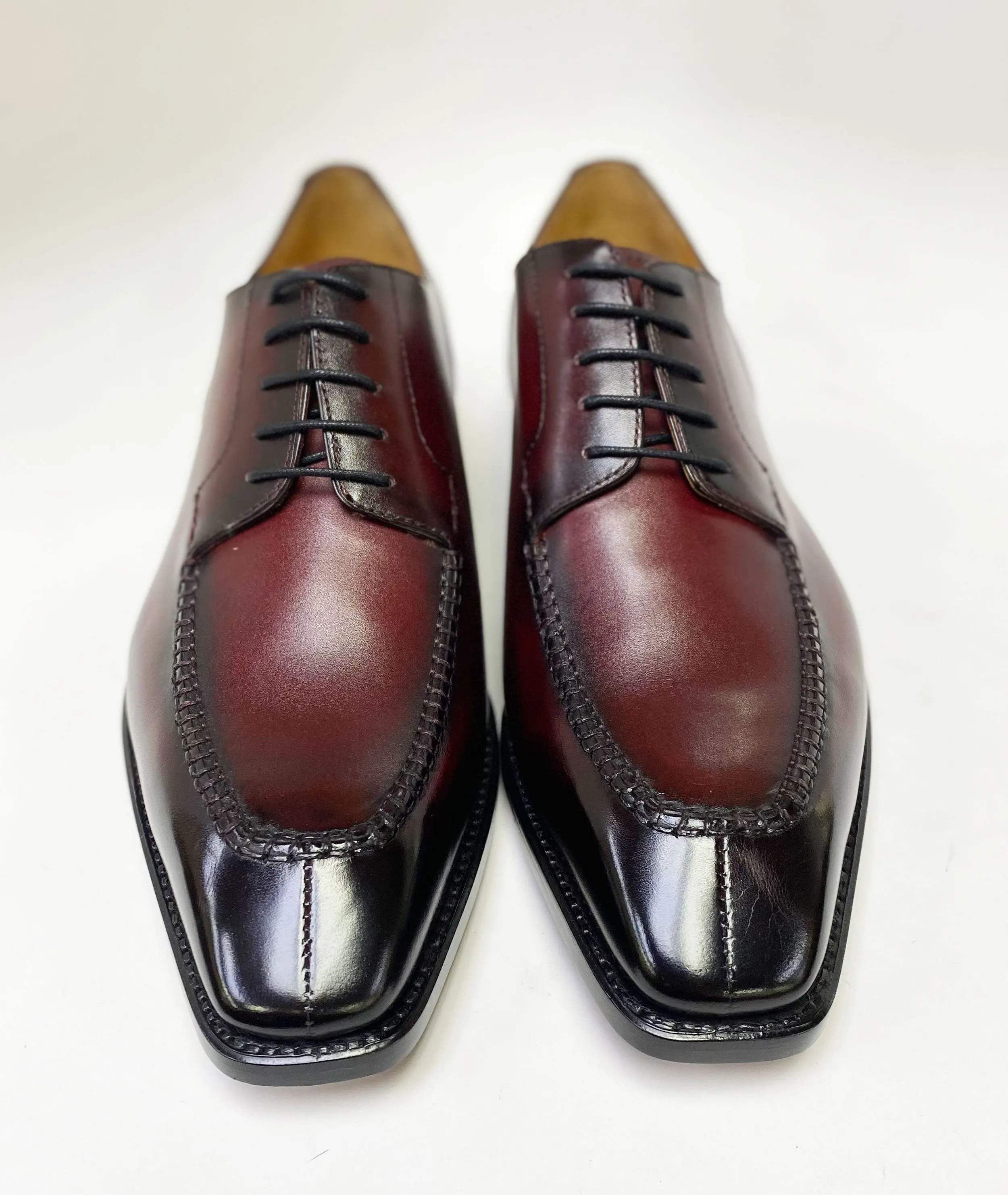 "Norman" Burnished Calfskin Lace-Up Split-Toe Oxford Burgundy