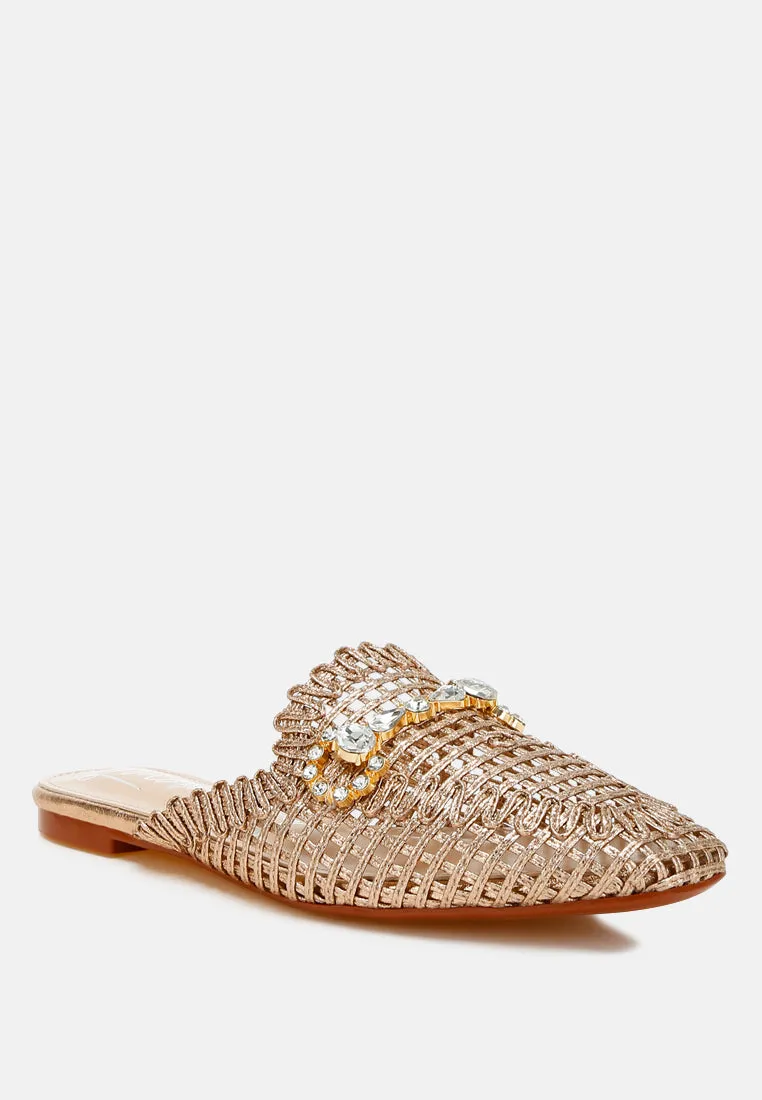 Roboma Metallic Woven Diamante Mules