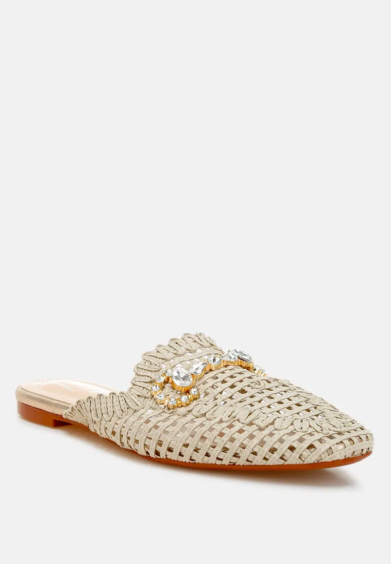 Roboma Metallic Woven Diamante Mules