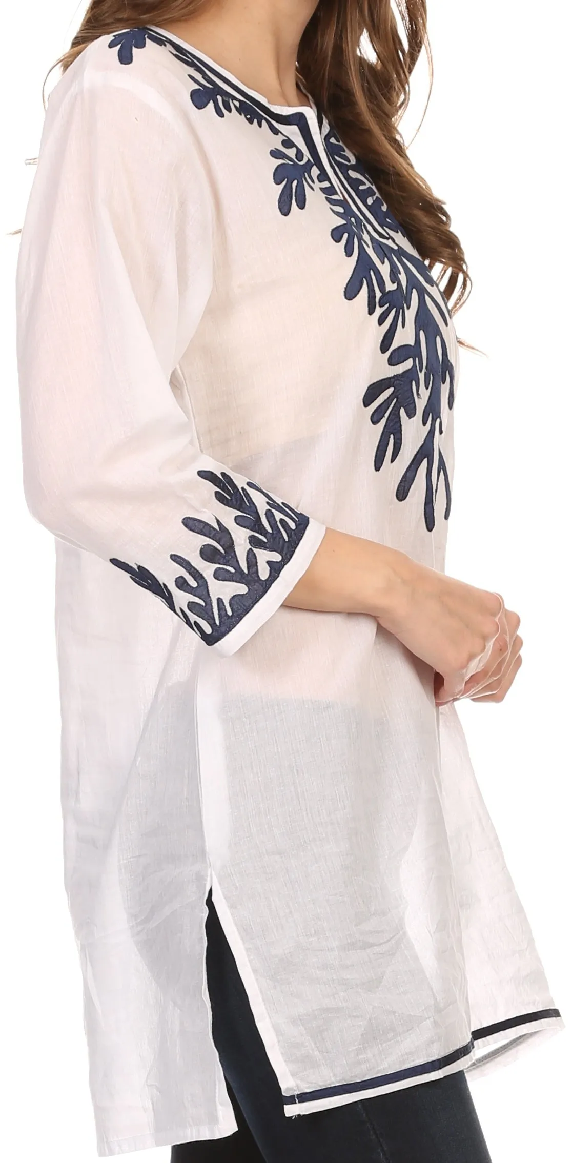 Sakkas Gyan Tunic Blouse Shirt With Long Sleeves And Emrboidery Details