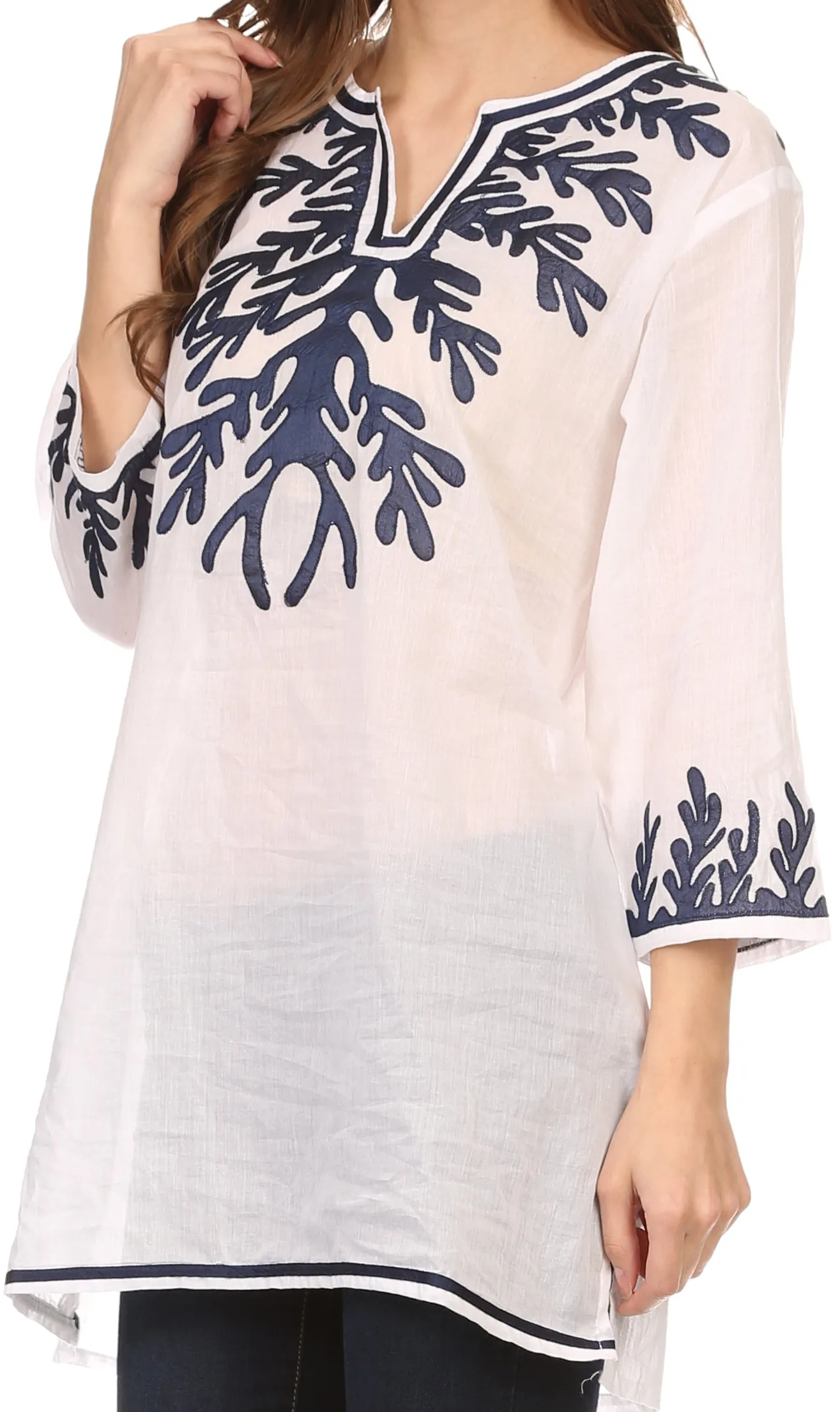 Sakkas Gyan Tunic Blouse Shirt With Long Sleeves And Emrboidery Details