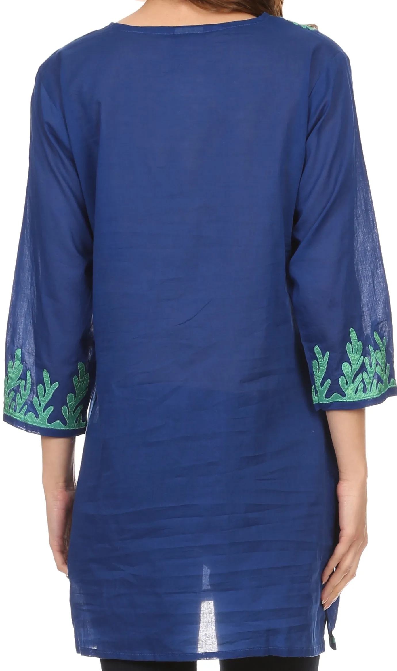 Sakkas Gyan Tunic Blouse Shirt With Long Sleeves And Emrboidery Details