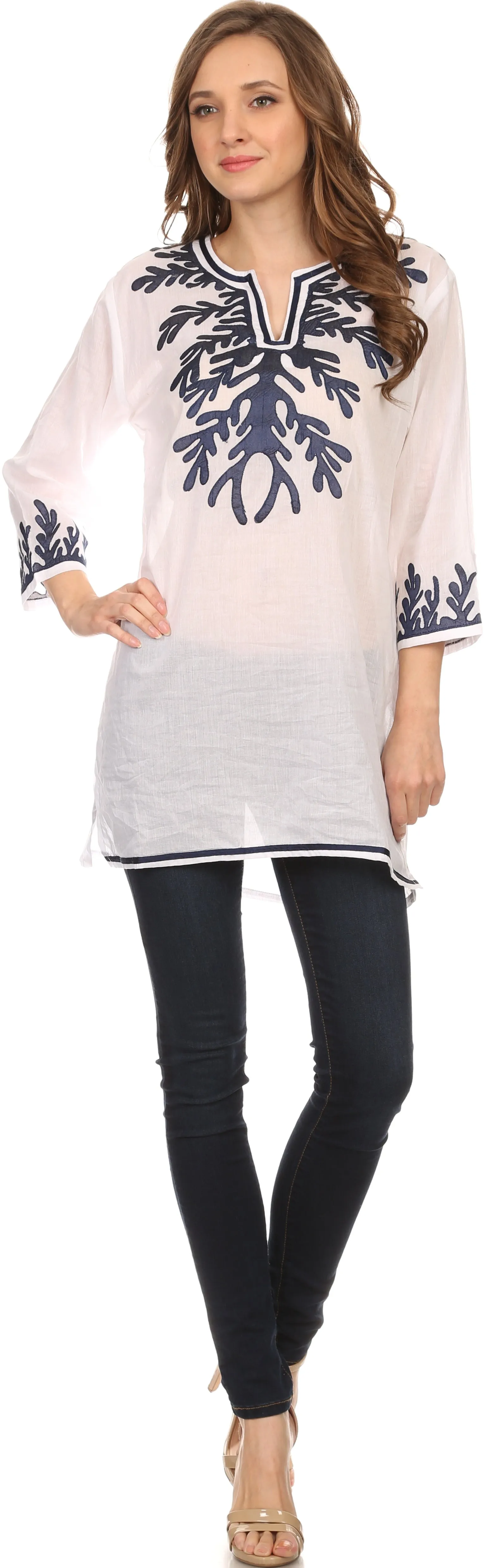 Sakkas Gyan Tunic Blouse Shirt With Long Sleeves And Emrboidery Details