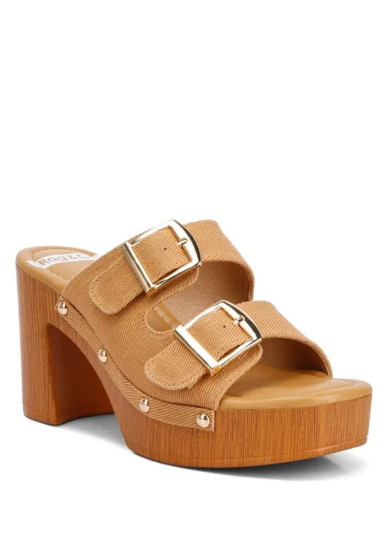 Sarai Buckle Straps High Block Heel Mules