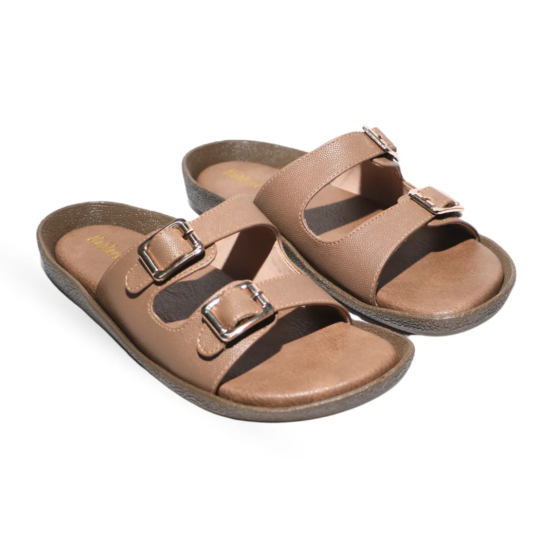 Tan Comfy Buckle Flats