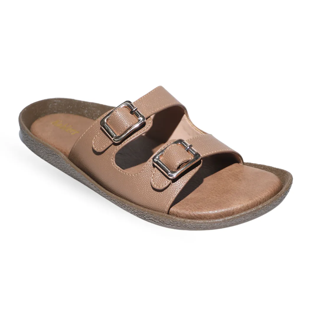 Tan Comfy Buckle Flats