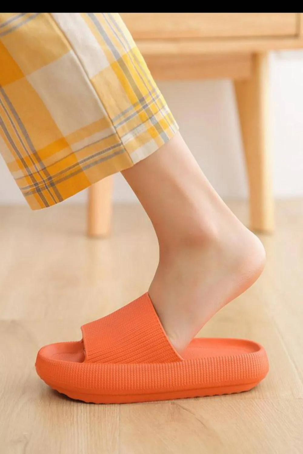 Thick Platform Comfy Orange Rubber Slide Sandals