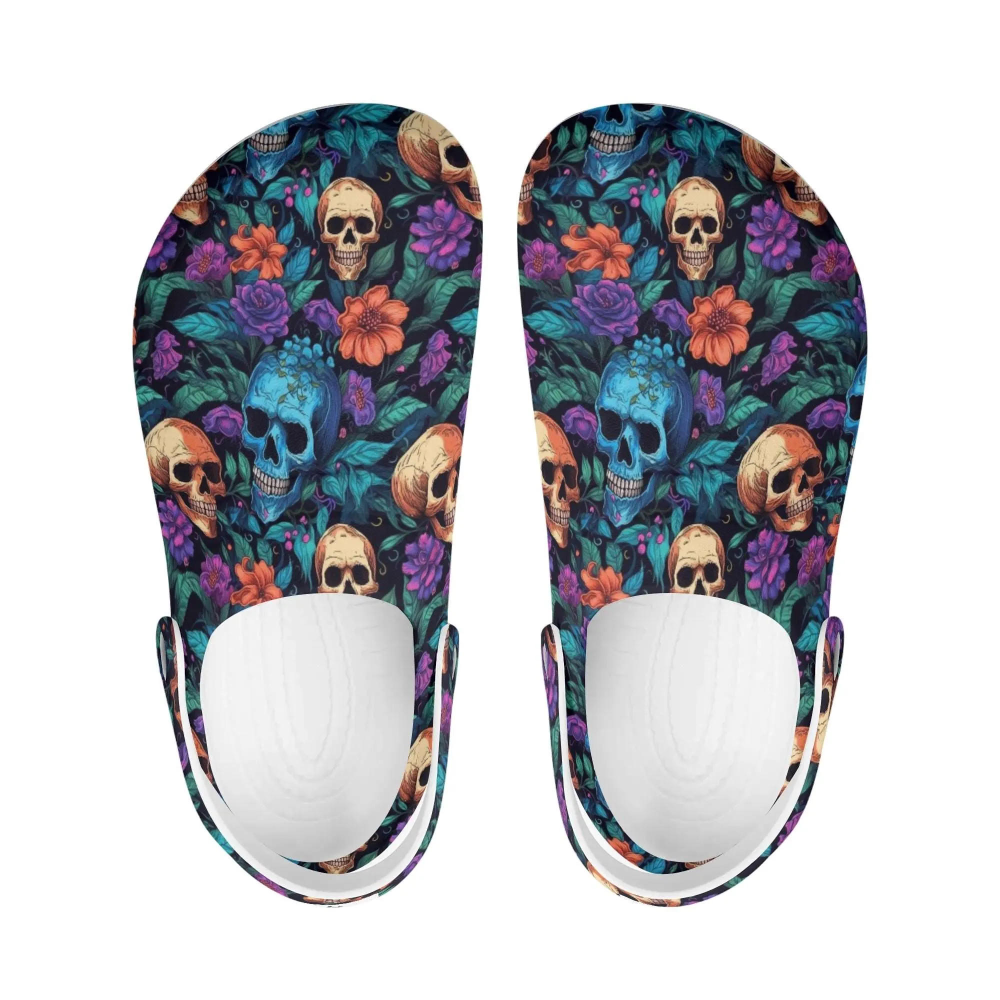 Treadz Nursing Slide On Clogs - Skull Garden