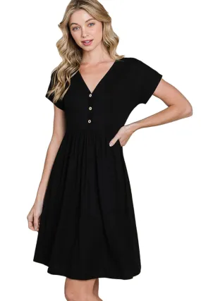 V-Neck Button Detail Dress