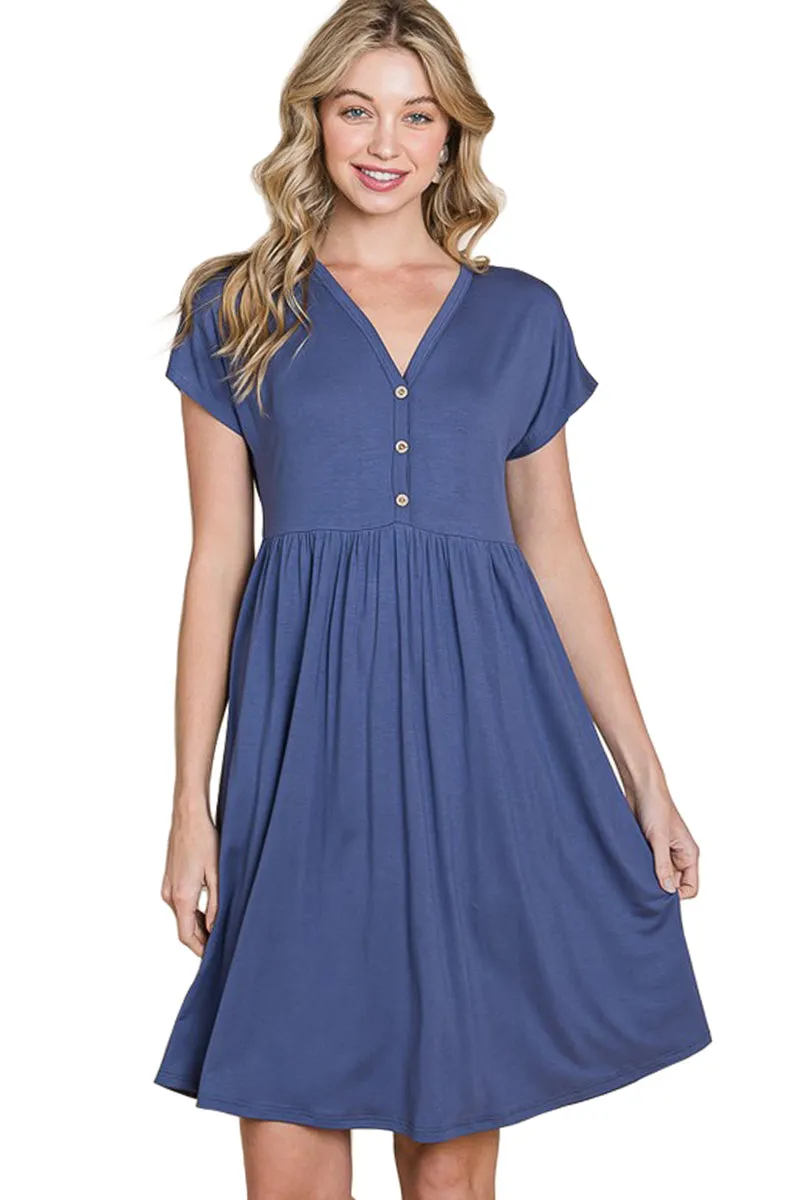 V-Neck Button Detail Dress