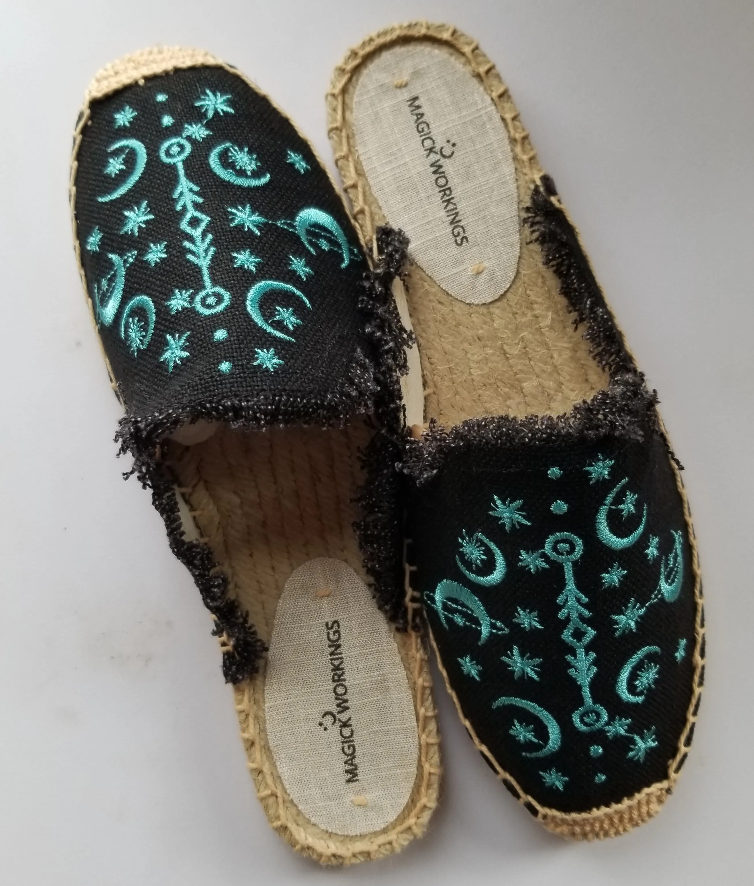 Witchy Embroidered Ancient Moon Spell Espadrille Mules, Witchy Shoes, Witchy Clothing, Witch Shoes, Mules, Witch, Boho Chic, Celestial